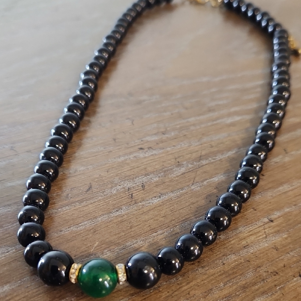 Black and Green Beaded Necklace